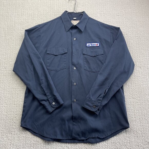 Vintage Air Transat Canada Employee Button Up Shirt Uniform Men Sz L Navy Blue * - Picture 1 of 16